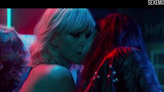 Sofia Boutella and Charlize Theron kissing scene in Atomic Blonde