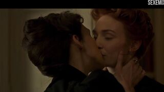 Sexy Eleanor Tomlinson kiss scene in Colette