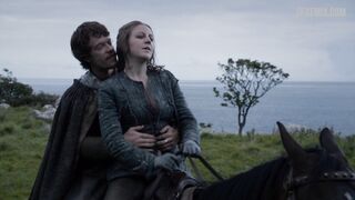 Touching Gemma Whelan's breasts, scene in Game of Thrones