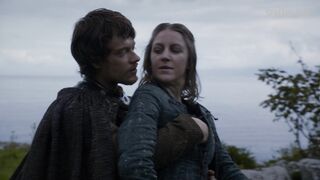 Touching Gemma Whelan's breasts, scene in Game of Thrones