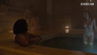 Sarine Sofair and Samantha Bentley bathing in the bathroom, scene in Game of Thrones