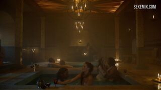 Sarine Sofair and Samantha Bentley bathing in the bathroom, scene in Game of Thrones