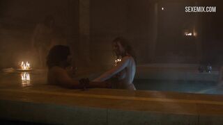 Sarine Sofair and Samantha Bentley bathing in the bathroom, scene in Game of Thrones