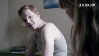 Emma Greenwell in black bra and black panties, scene in Shameless