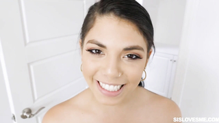 Smiling Latina teen gives a gorgeous blowjob